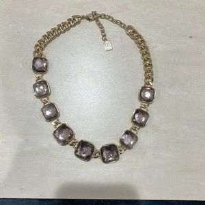 Gold and White/Light Pink Jeweled Necklace